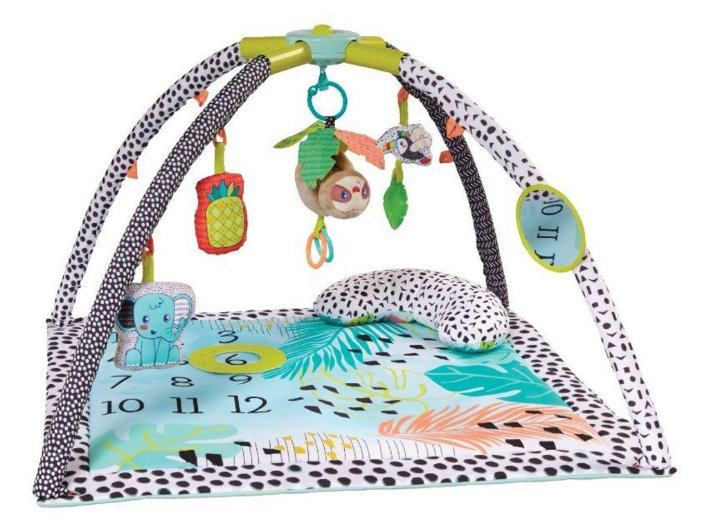Infantino Milestones & Memories 4-in-1-Spieldecke geeignet ab Geburt, mit Spielbogen und Spielzeug, 61 x 61 cm, Mehrfarbig