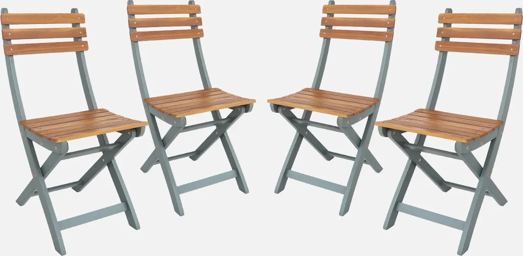 Set 4 Sedie Acacia per Giardino - Stile Naturale Verde Kaki Pieghevole