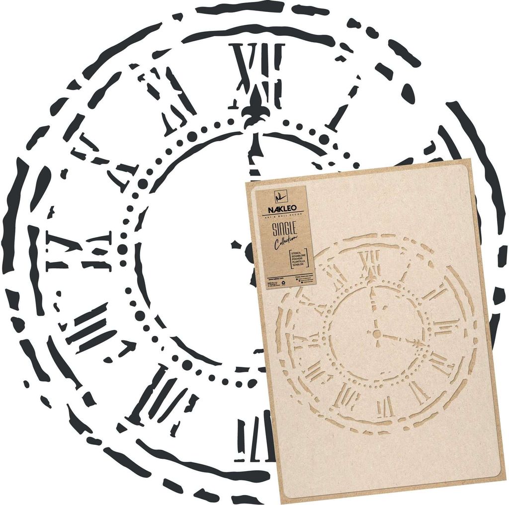 Große Malschablonen L 59x95 cm, Zifferblatt Wanduhr Muster, Wiederverwendbare Kunststoff Wandschablone