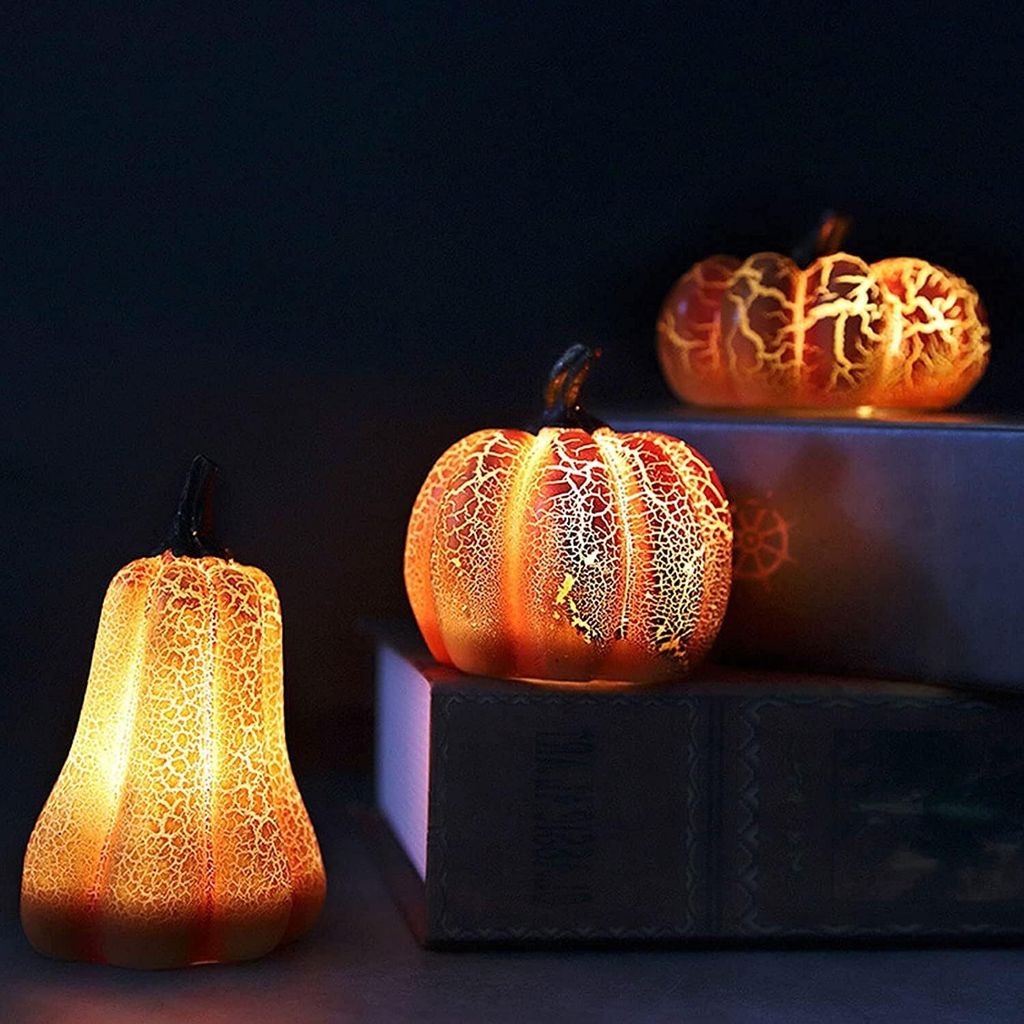 3 Stück Kürbis Licht, Kleine, Halloween Deko Innen, Herbstdeko LED, Tischdeko Laterne, Herbst Dekoration Kürbisse Simulation, Halloween Kürbis ...