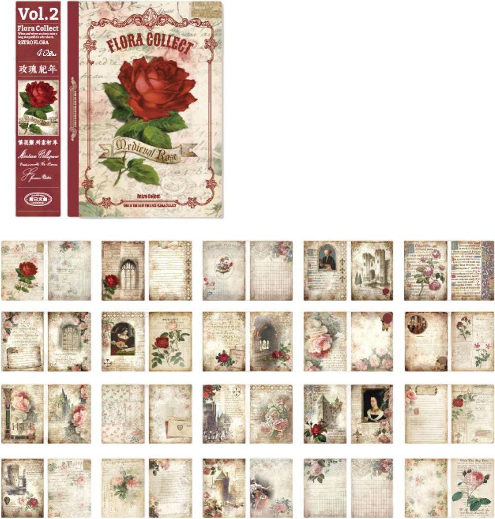 40 PCs Notizen Papier nicht wiederholt großgröße doppelseitig Retro Journaling Halten Sie Diary Flower Multi -Muster Materialbuchschule Vorräte-B