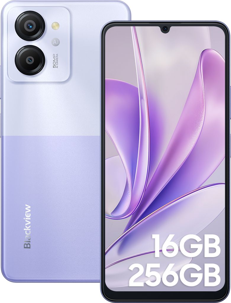 Blackview Color 8 (16GB + 256GB) Handy Ohne Vertrag, 6,75 Zoll Display, Octa-core Unisoc T616 Android 13 50MP + 8MP Kamera, 6000mAh Akku