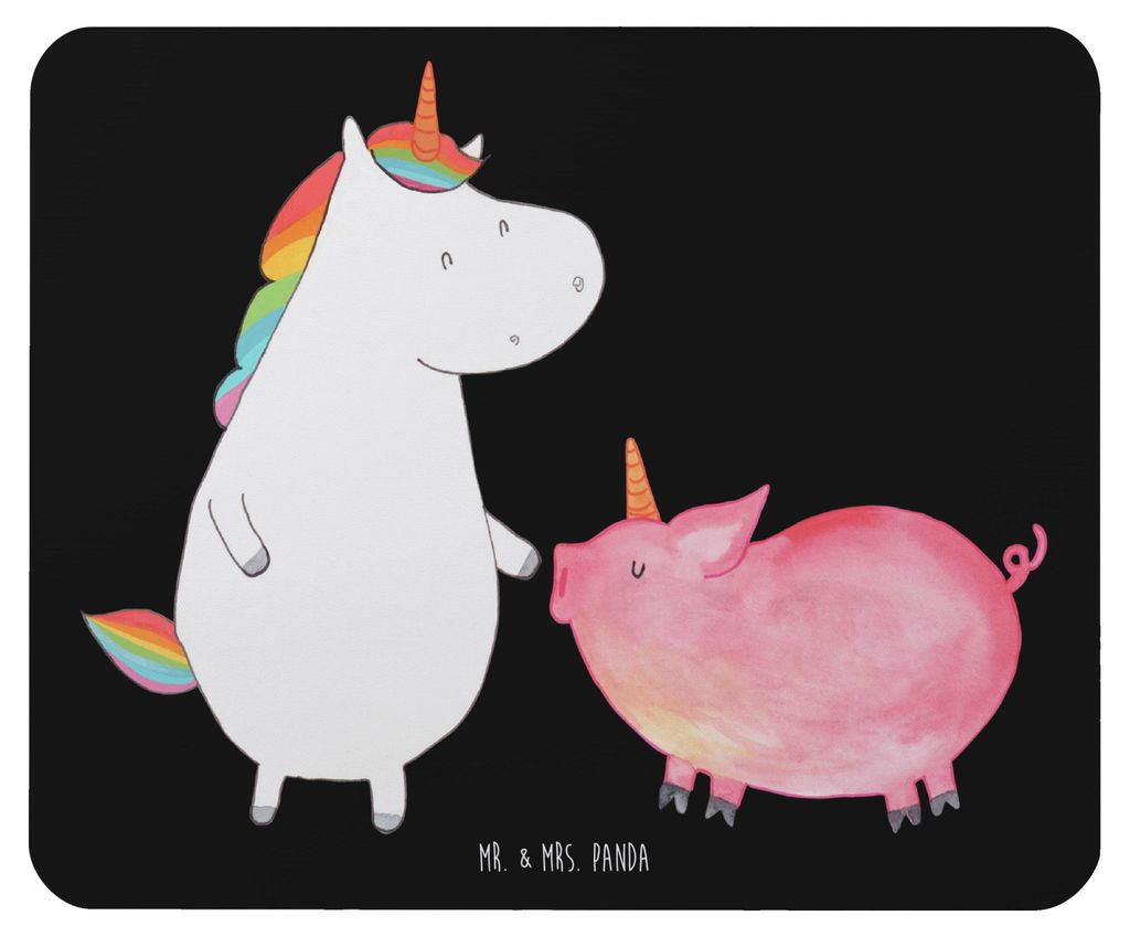 Mr. & Mrs. Panda Mauspad Einhorn Schwein - Schwarz - Geschenk, Unicorn, laptop, Schweinchen, Mousepad, Mouse Pad, Freundin, computer, Einhörner