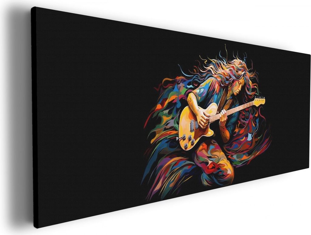 Wallario Premium Leinwandbild Farbiges Gitarrenspiel in Größe 60 x 150 cm
