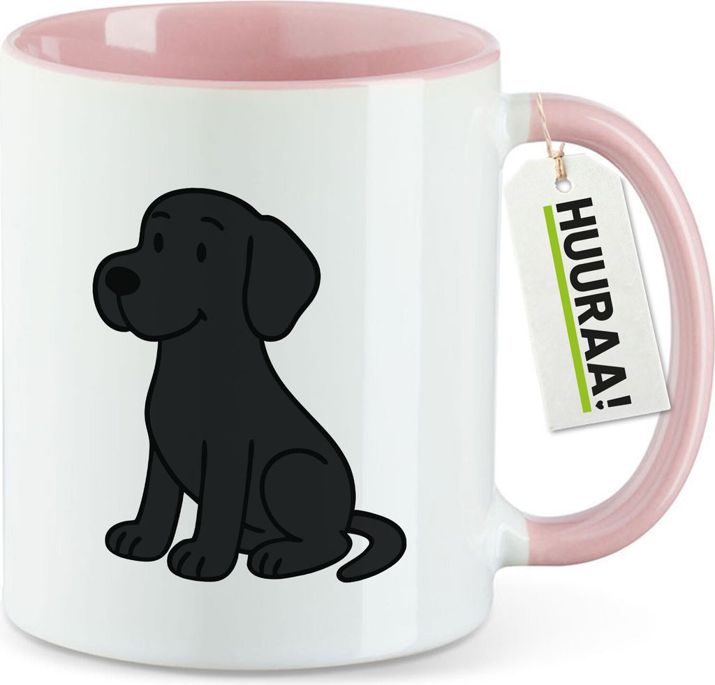 Huuraa Kaffeetasse schwarzer Labrador Retriever Black Labi Comic 330ml Rosa Keramik Kaffeebecher Geschenkidee