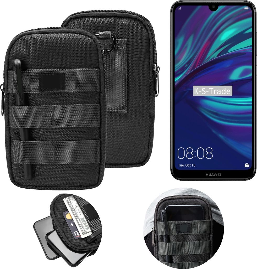K-S-Trade Holster Gürtel Tasche kompatibel mit Huawei Y7 (2019) Handy Tasche Schutz Hülle dunkel-grau viele Fächer, 1x