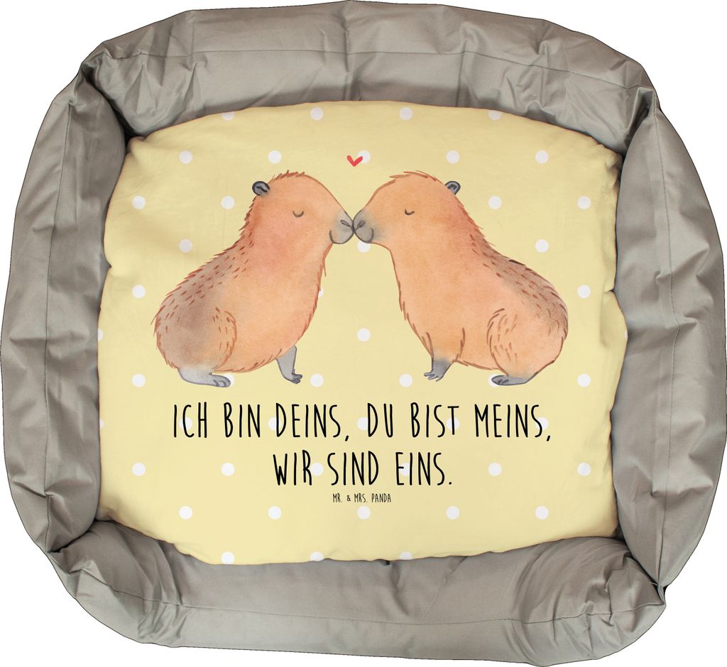 Mr. & Mrs. Panda Katzenbett Capybara Liebe - Gelb Pastell - Geschenk, Katzenschlafplatz, Katzencouch, Lustige Sprüche, Liebesspruch, Geschenkidee,...