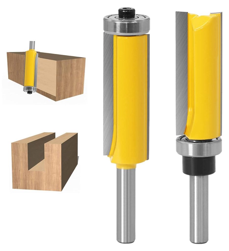 2 Stück 8mm Schaft Bündigfräser, Nutfräser Holzschneider Profifräser Oberfräser, extra langes, für Holzbearbeitung, Top/Bottom Bearing Flush...