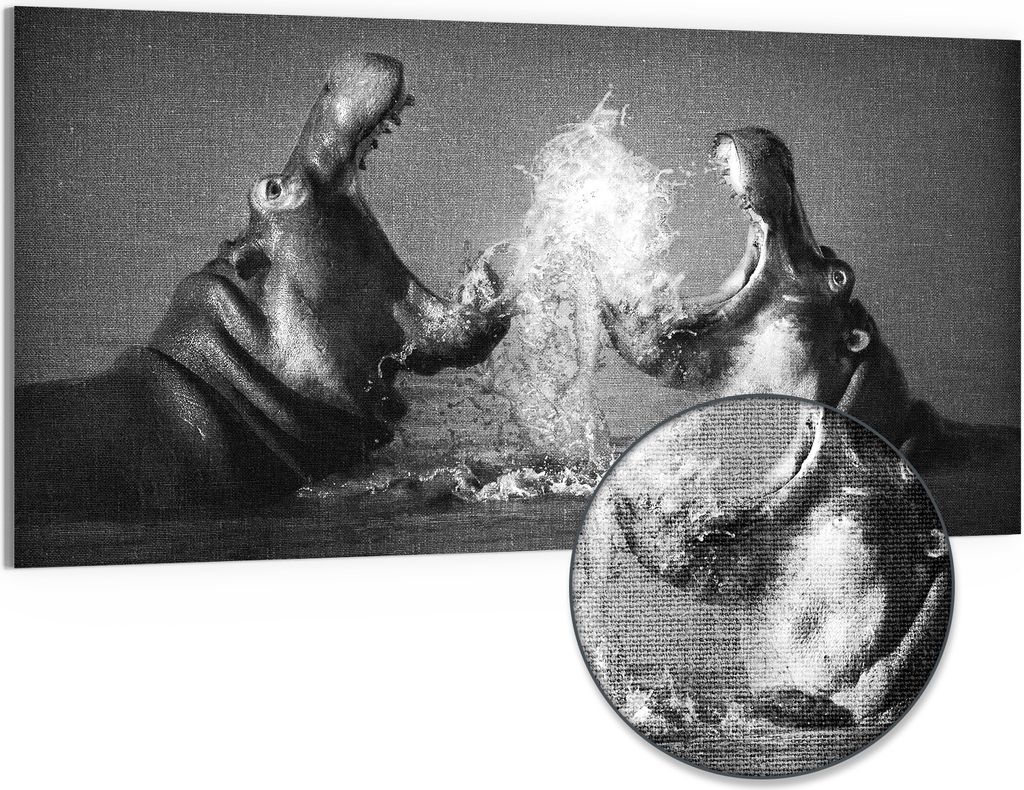 DEQORI Hybrid Leinwand Bild 100x50 cm 'Begegnung im Fluss' Wandbild Glas flach modern