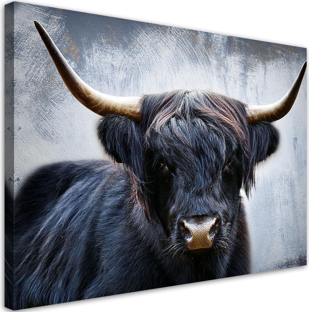Leinwandbild Schwarz Schottische Kuh Tiere 90x60 Feeby Bunt bild für die wand bereit zum aufhängen