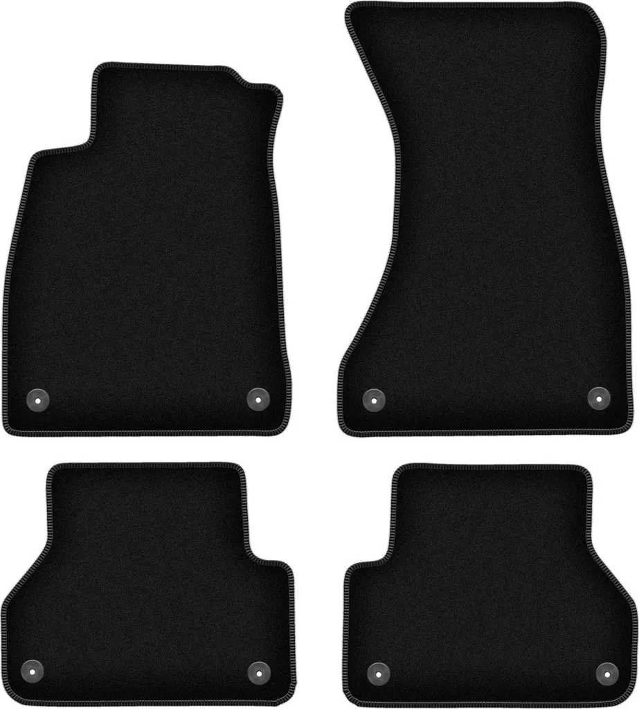 Tappetini in velluto per Audi A4 B9 (2015-, sportback, berlina, station wagon, avant, allroad) neri, set 4 pz, con fissaggi