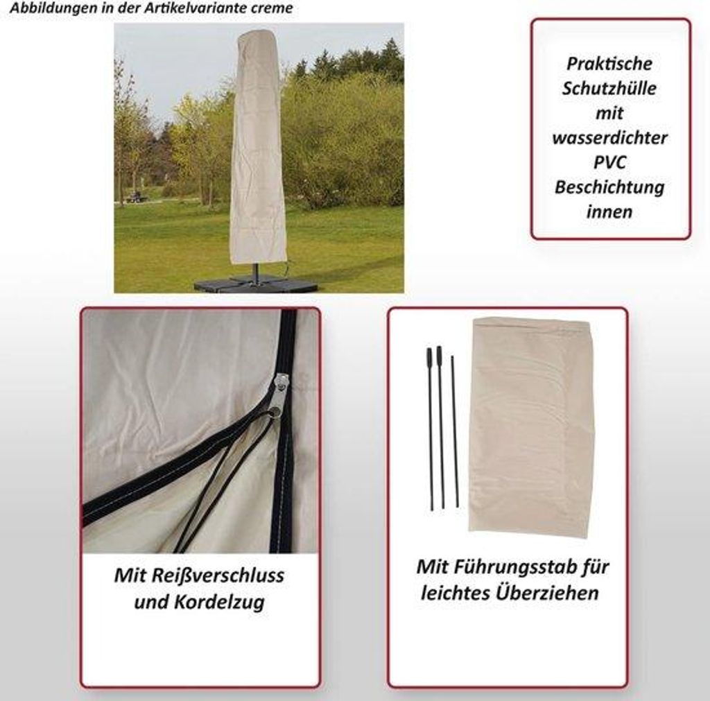 Schutzdecke für Sonnenschirm bis 4,3 m - Abdeckung mit Reißverschluss - Creme