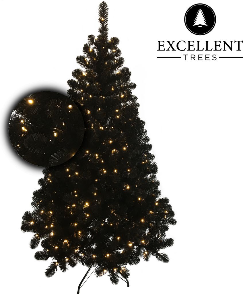 Excellent Trees Künstlicher Weihnachtsbaum Tannenbaum Christbaum Schwarz LED Stavanger Black 150 cm mit Beleuchtung, 250 Lämpchen beleuchtet