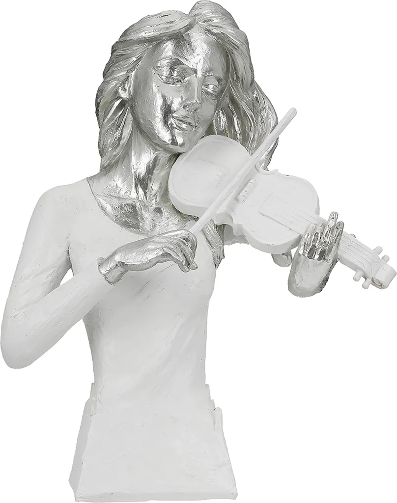 Scultura Gilde Musician Bianca 52910 | Resina Effetto Metallo 30cm