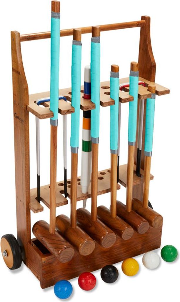 Ubergames - Garten-Krocket-Set - Englisches Gartenspiel - 6 Personen - Mit Hartholzschlägern - Lieferung mit Trolley