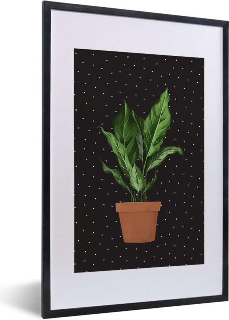 MuchoWow MuchoWow Gerahmtes Poster Zimmerpflanzen - Blumentopf - Dots 40x60 cm - Poster mit zchwarzem Bilderrahmen - Poster in Rahmen