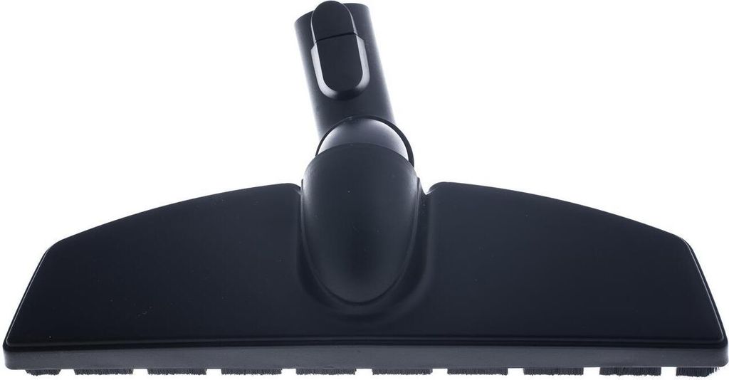 A close-up studio shot of a black vacuum cleaner attachment on a white background.