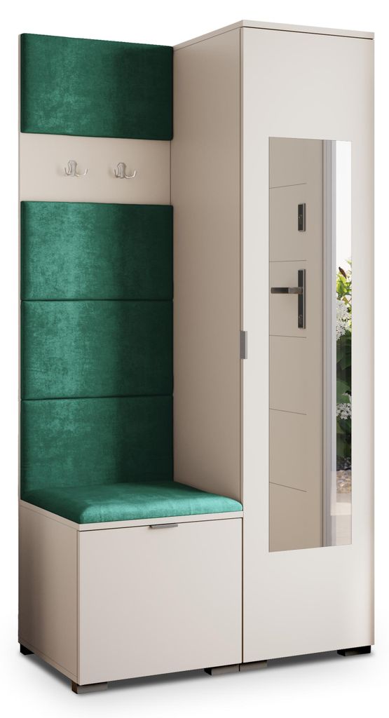 Masseno Garderobe-Set VIRA 95/181/51 cm Modern Garderobenschrank Kaschmir, Veloursstoff MONOLITH 37 (Grün)