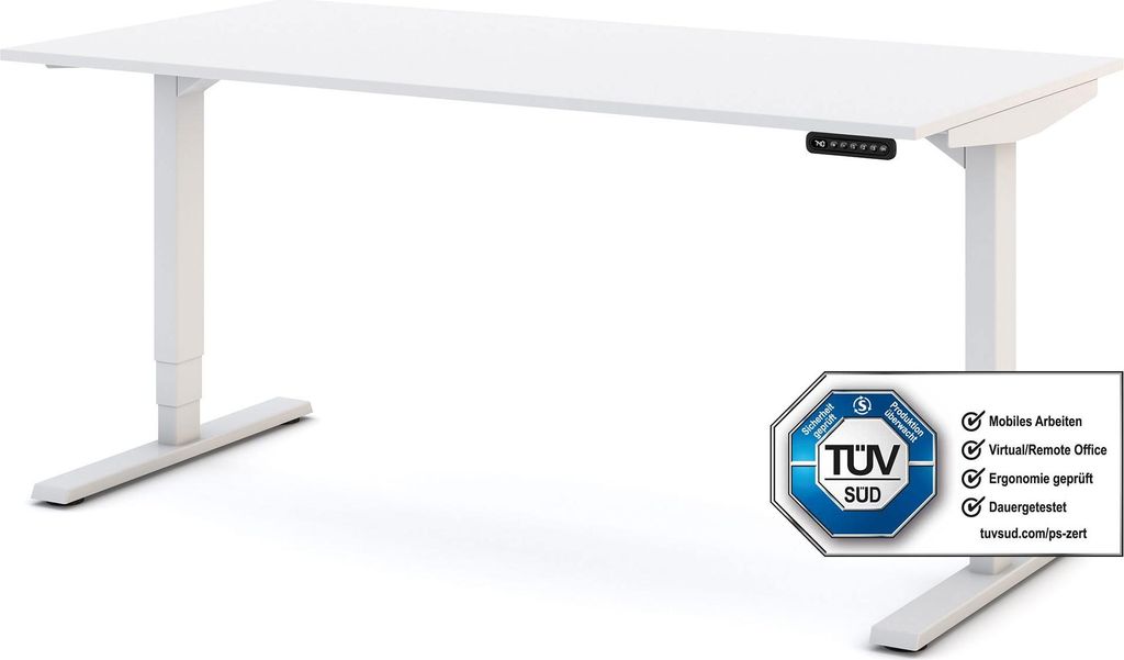 ASSMANN Elektrisch höhenverstellbarer Schreibtisch Y-Line Weiß, 160x80cm, Memoryfunktion, Kollisionsschutz, 2-fach-Motorik