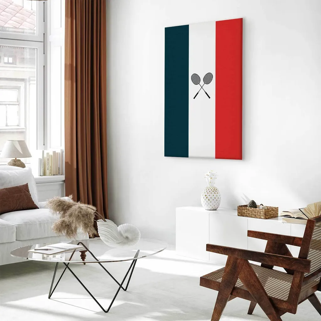 Vliesstoff Leinwandbild - Racchette da badminton nere sullo sfondo della bandiera francese 80x120 cm Abstrakt i-C-10076-b-a - 2