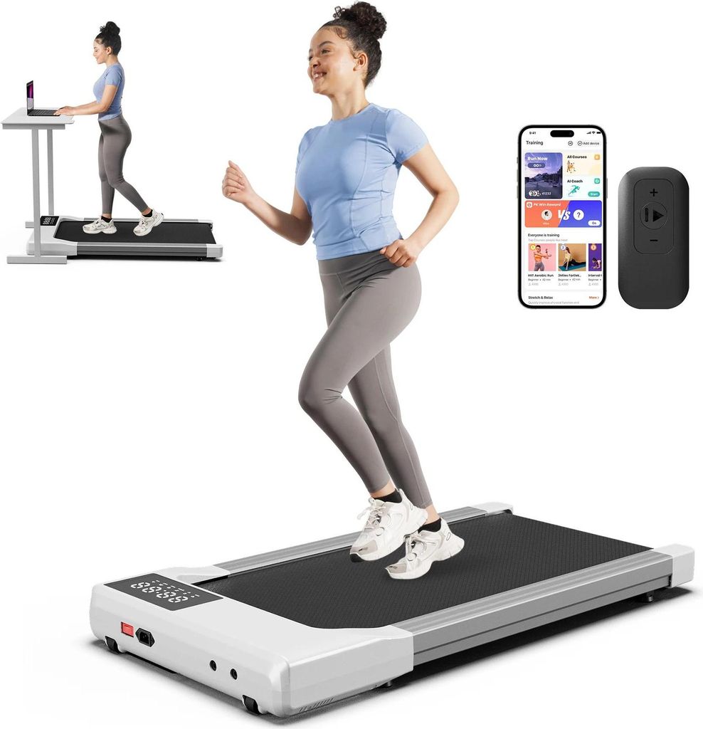 Laufband - Walking Pad - Fernbedienung - LED-Display - 2,5 PS (1864 W) - 136 kg Tragkraft - 6 km/h - Lauffläche 39×90 cm - Elfenbein