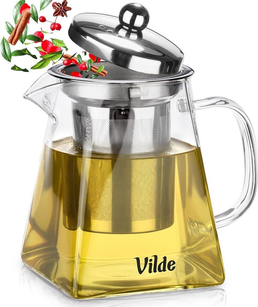 Vilde | Teekanne mit Siebeinsatz - 490 ml - Hitzebeständig - Mit Edelstahl Filter - Für Losen Tee - Teebereiter