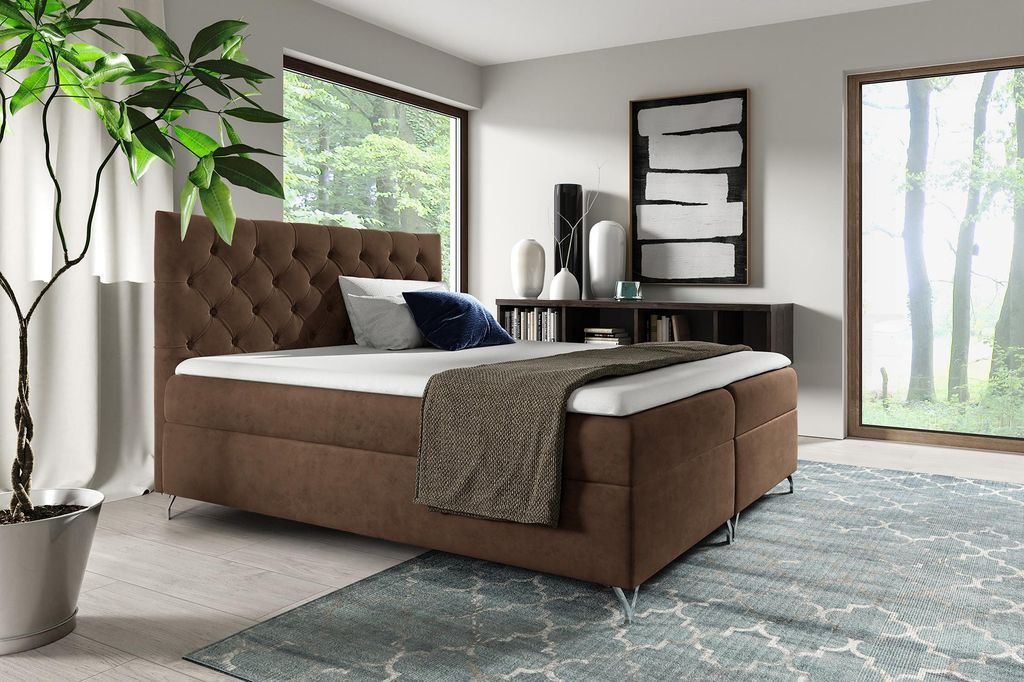 MEBLINI Boxspringbett mit Bettkasten - Gepolstert Doppelbett mit Matratze und Topper - Polsterbett mit Stauraum - Bett mit Kopfteil - Stauraumbett ...