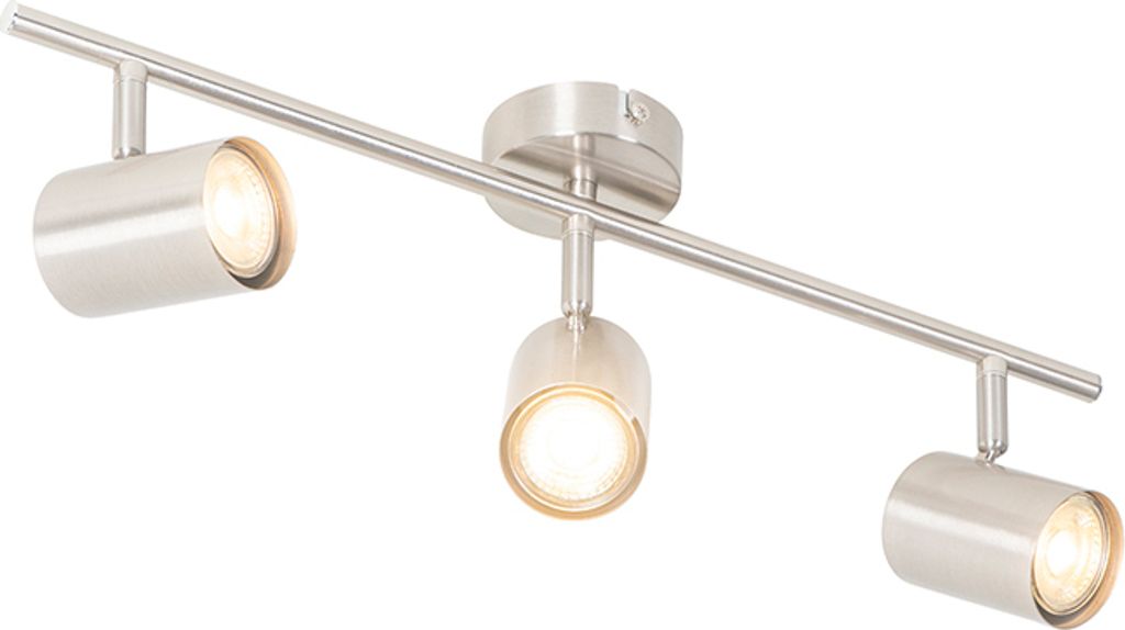 QAZQA - Moderne Deckenleuchte I Deckenlampe I Lampe I Leuchte aus Stahl I Silber I nickel matt 3-flammig Spotbalken-flammig verstellbar - Jeana I W...