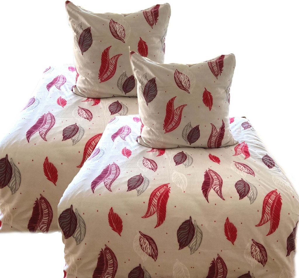 aboutyourhome bettwäsche Bettwäsche Fleece Winter Blätter Weiß Rot 135x200 80x80, 4tlg.