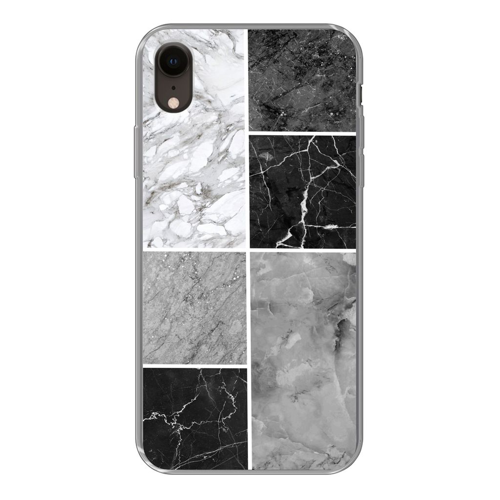 MuchoWow Handyhülle Schutzhülle Hülle für iPhone XR Marmor - Schwarz - Weiß Silikon Softcase Handy Hülle - Schutzdeckel