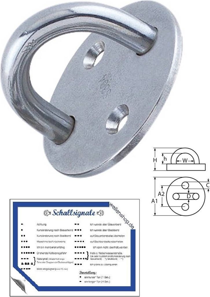 5 x Augplatte rund M6 / Ø 40mm Edelstahl + Aufkleber Schallsignale