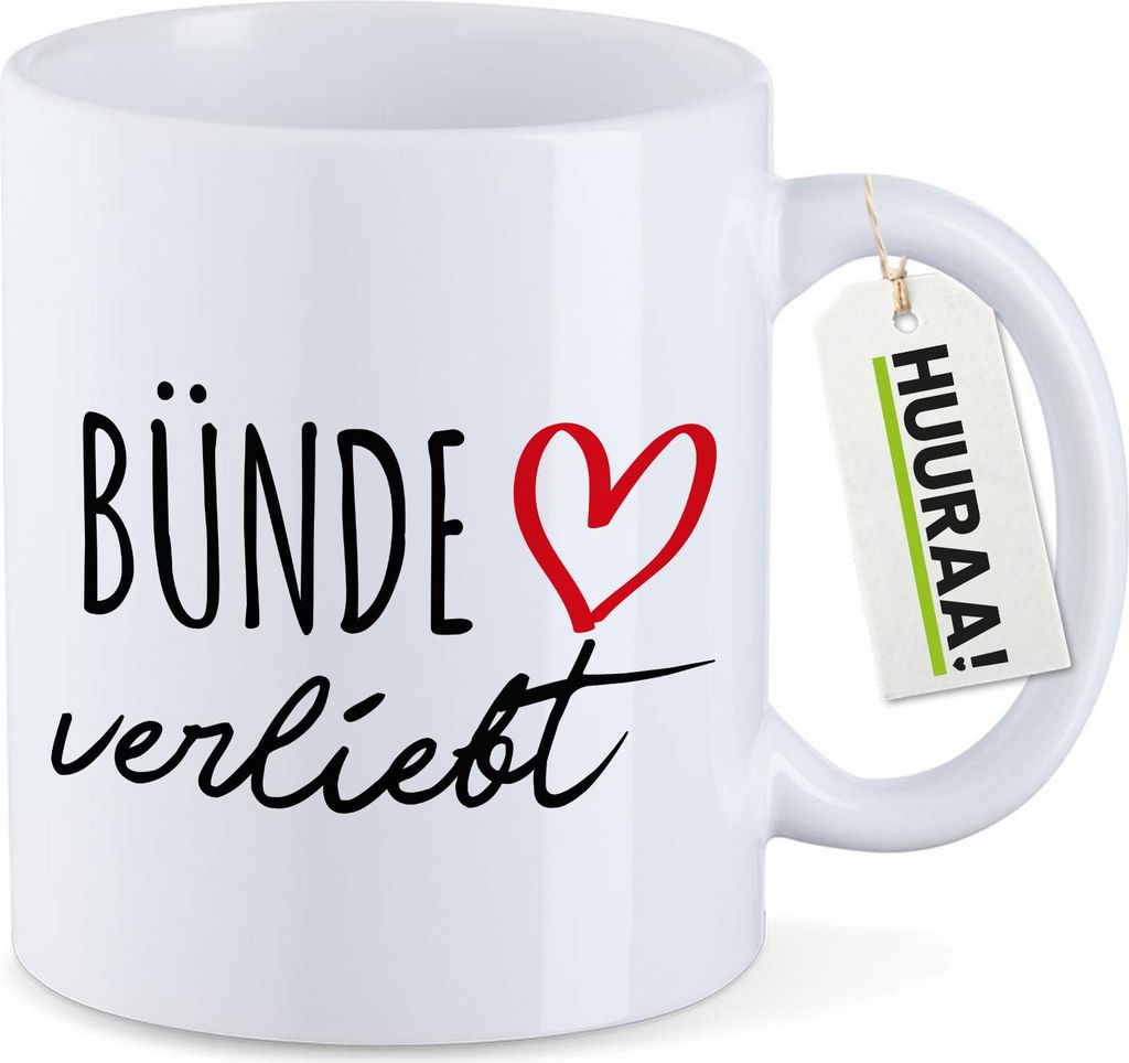 Huuraa Kaffeetasse Bünde verliebt 330ml Weiß Keramik Kaffeebecher Geschenkidee