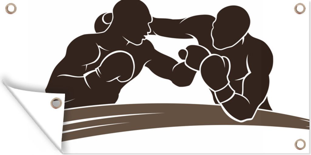 MuchoWow 60x30 cm Outdoor-Poster Gartendeko Sichtschutz Garten Poster für den Garten Eine Illustration von Silhouetten beim Boxen