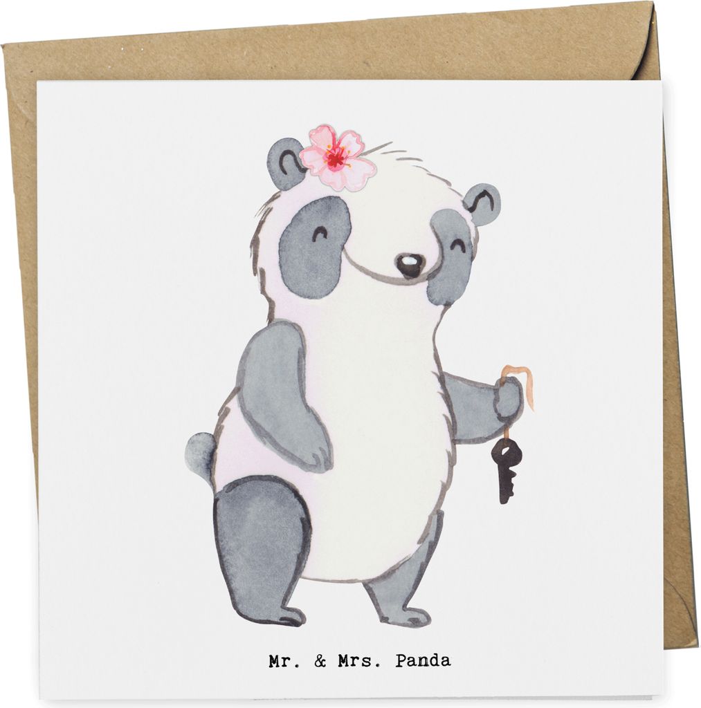 Mr. & Mrs. Panda Klappkarte Vermieterin Herz - Weiß - Geschenk, anlasskarte, faltkarte, Glückwunschkarte, Grußkarte, doppelkarte