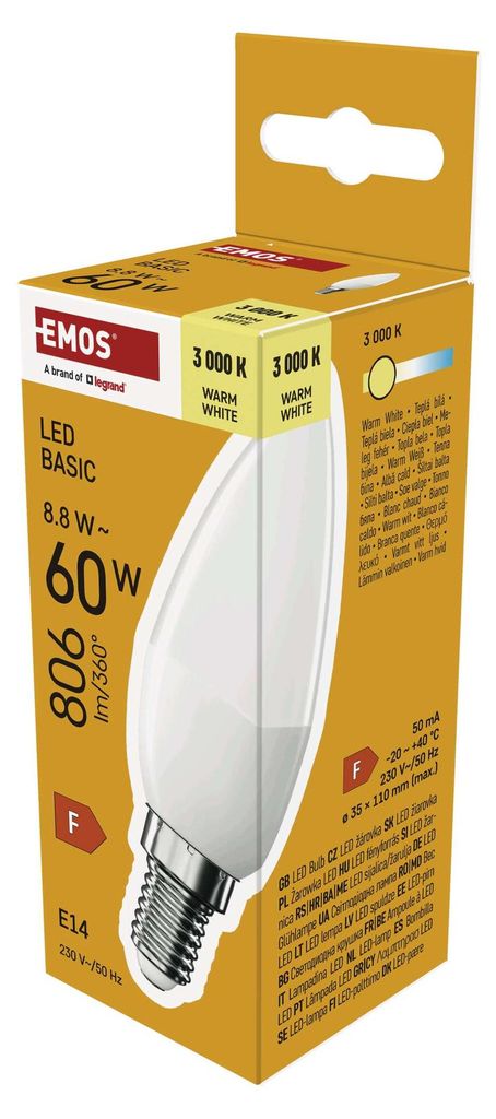 LED Lampe Basic Candle E14 / 8,8 W (60 W) / 806 lm / Warmweiß