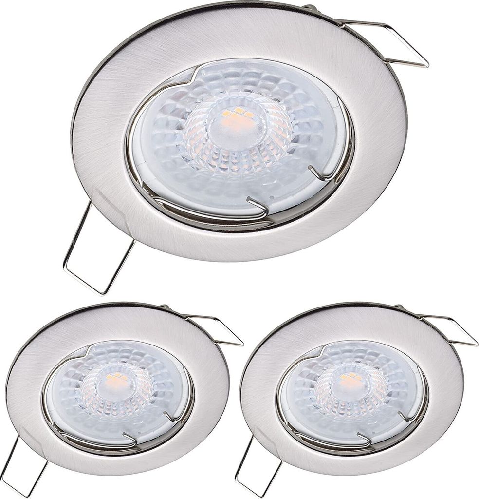 3er Set Oktaplex Einbaustrahler 3-Step dimmbar inkl. LED Modul 2.700K warmweiß - Deckenspots Edelstahl gebürstet