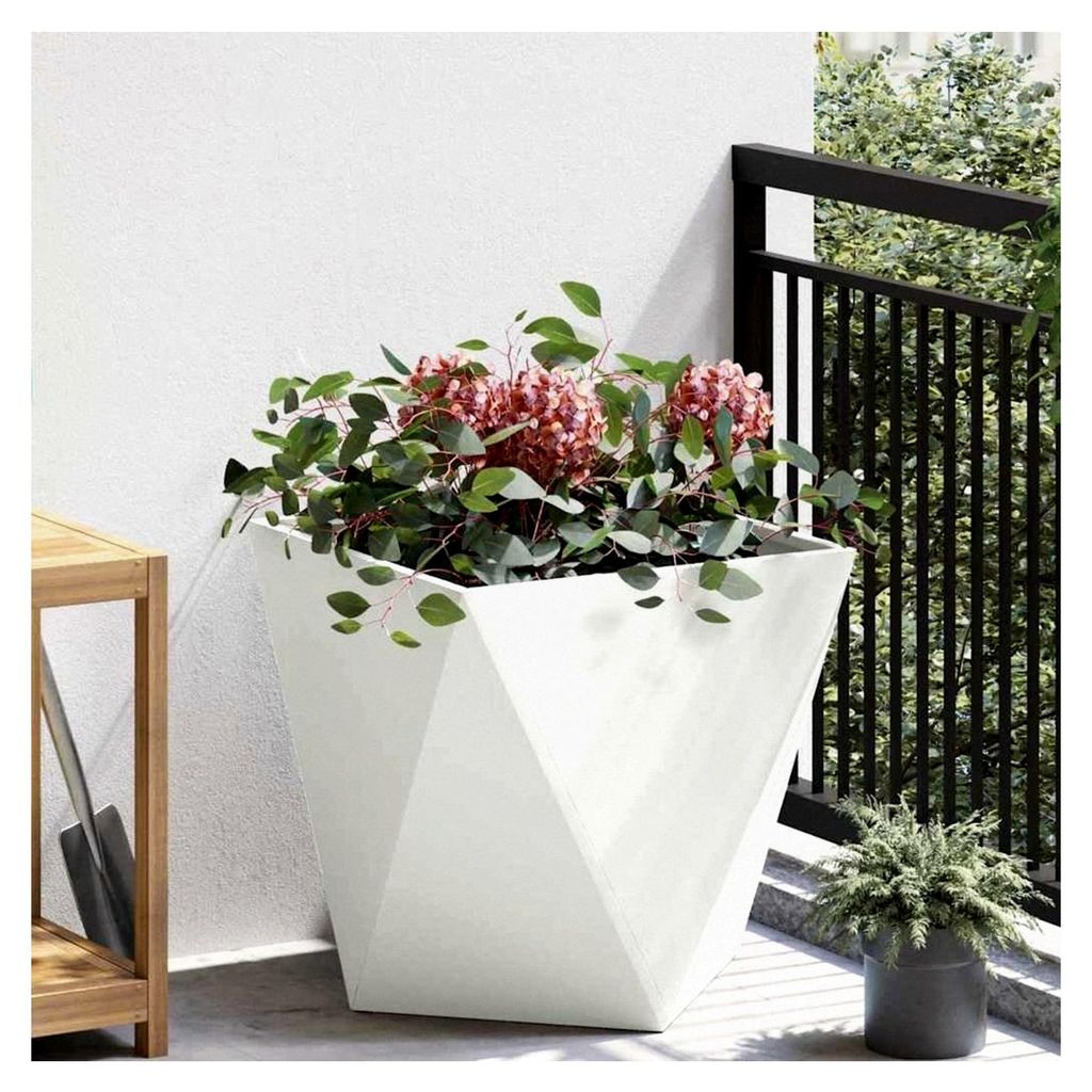 Blumenkasten, weiß, 50 x 50 x 50 cm, Stahl, Hochbeet, für Garten, Pflanzgefäß, für Blumen, Sukkulenten, Terrasse, Balkon