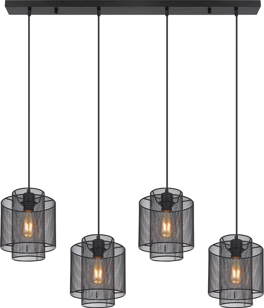 Hängeleuchte, Gitter-Design, schwarz matt, H 120 cm