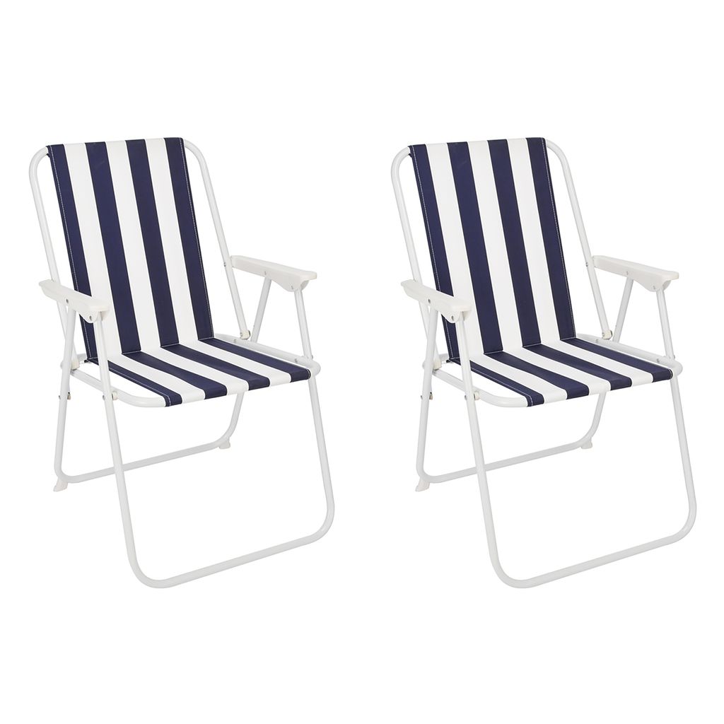 2er Set Campingstuhl Blau/Weiß gestreift