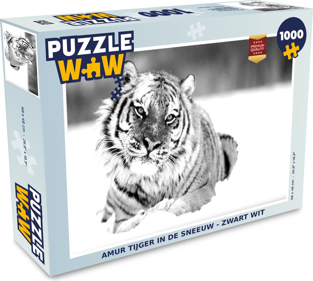 MuchoWow Puzzle 1000 Teile Tiger - Schnee - Schwarz - Weiß - Erwachsene - Rätsel
