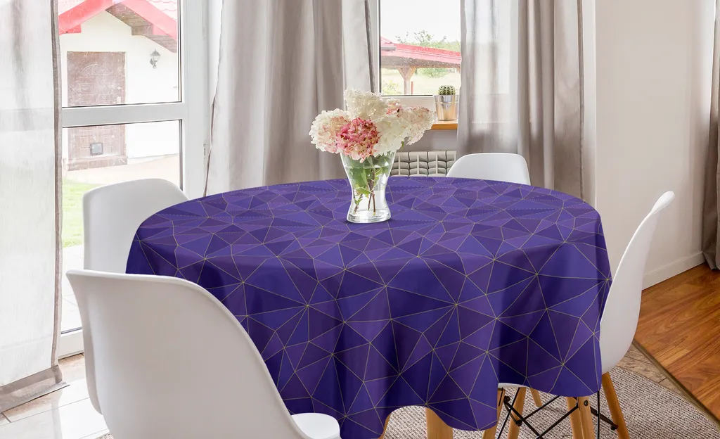 Tovaglia Rotonda 150 cm ABAKUHAUS Geometrica - Blu Indaco e Giallo