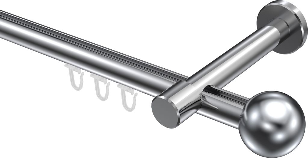 Interdeco Innenlaufstange / Gardinenstange mit Innenlauf Chrom, Typ Prestige Luino (Kugel), 20 mm Ø 1-läufig, 240 cm