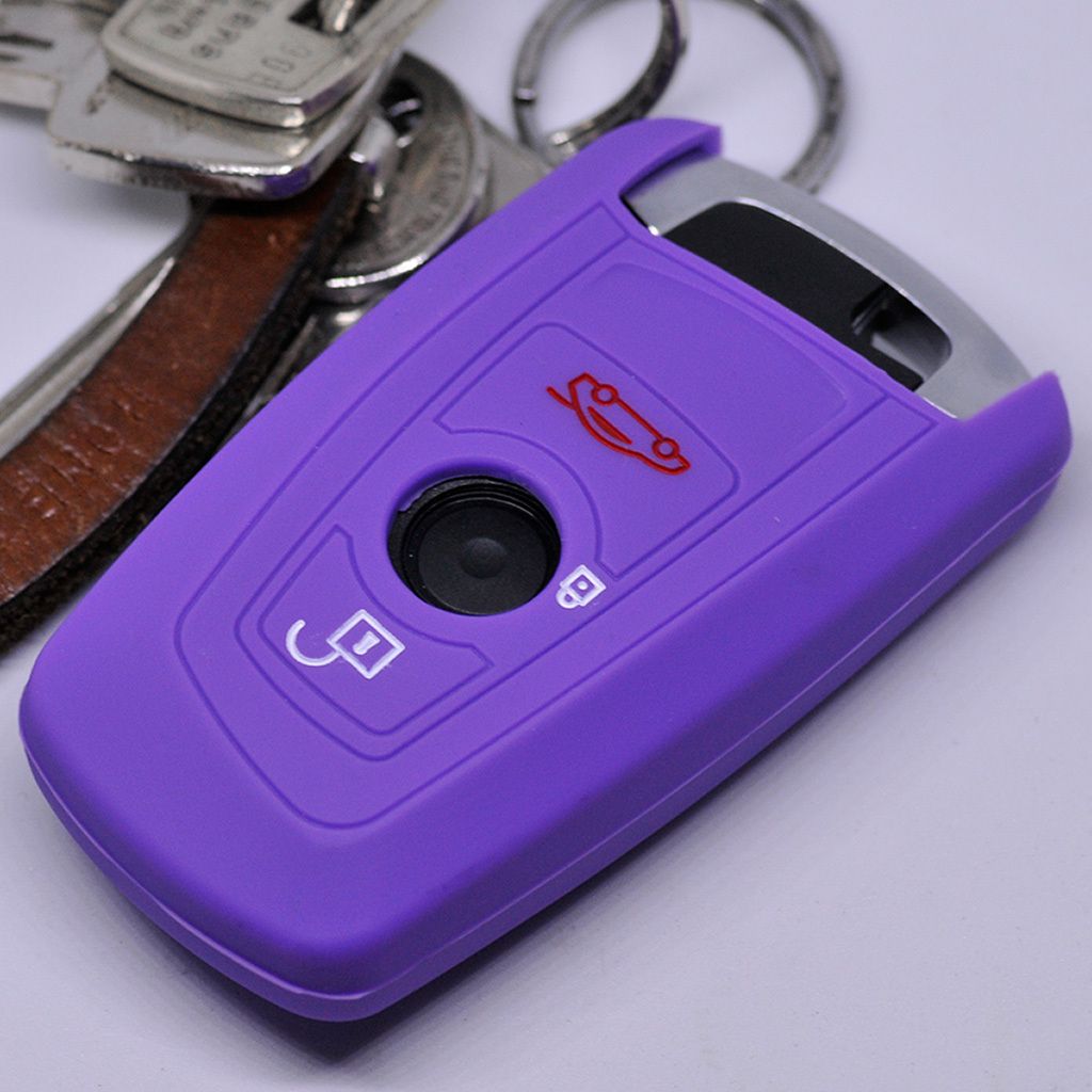 Auto Schlüssel Hülle Silikon Schutz Cover Lila kompatibel mit BMW F20 F13 F30 F31 F32 F33 F22 1er 2er 3er 4er F10 F25 F07 F11 3 Tasten KEYLESS SM...