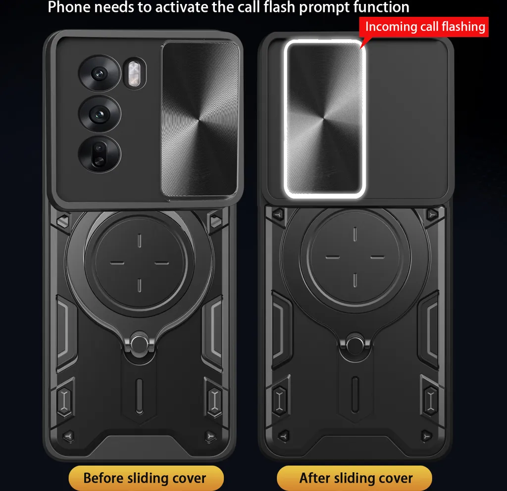 PEIYE Cover per Oppo Reno 12 Pro 5G, Custodia Antiurto con Supporto Anello Metallico Rotante a 360°, Bordi in Silicone Morbido & Retro in PC Duro Semi-Trasparente, Case -Nero