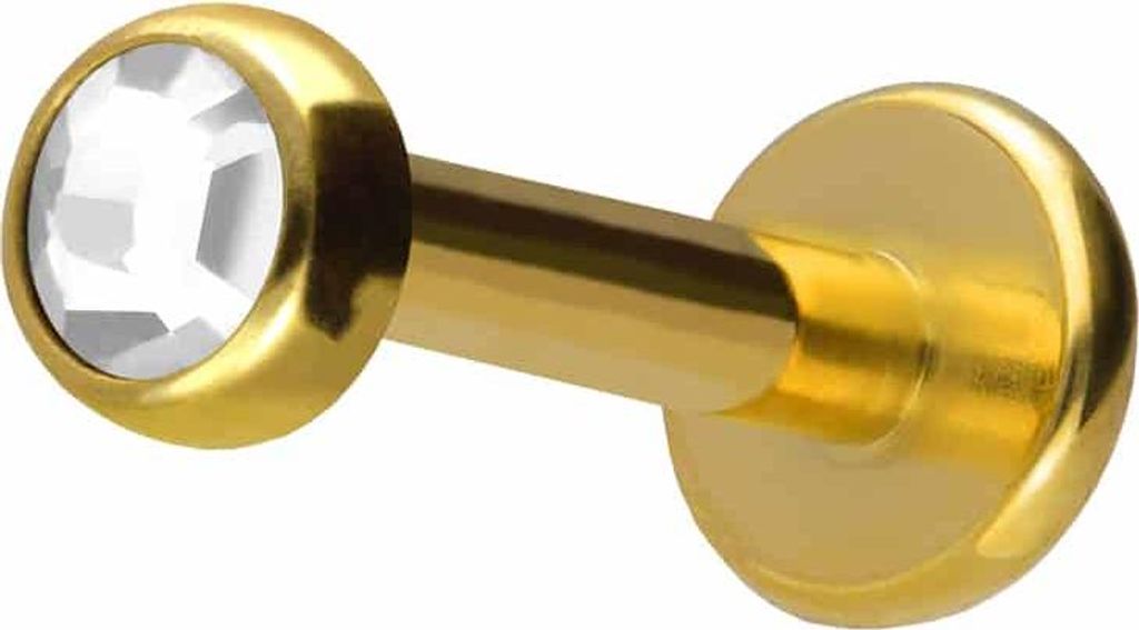 Ohrpiercing, Nasenpiercing Titan Labret mit Innengewinde KRISTALLDISC Gold Stablänge: 10mm | Stabstärke: 1,6mm | Discgröße: 3mm