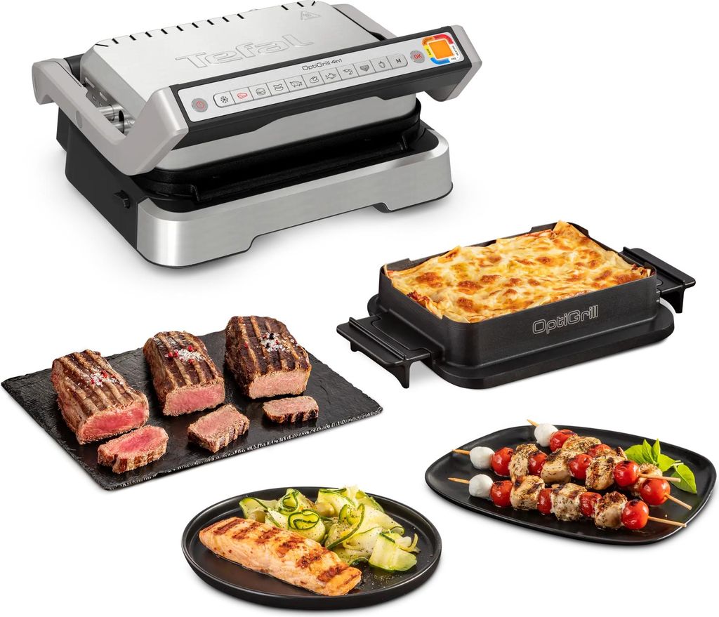 TEFAL OptiGrill 4in1 GC774D30, Schwarz, Silber, Rechteckig, Tasten, 1 Zone(n), Scharnier, Status