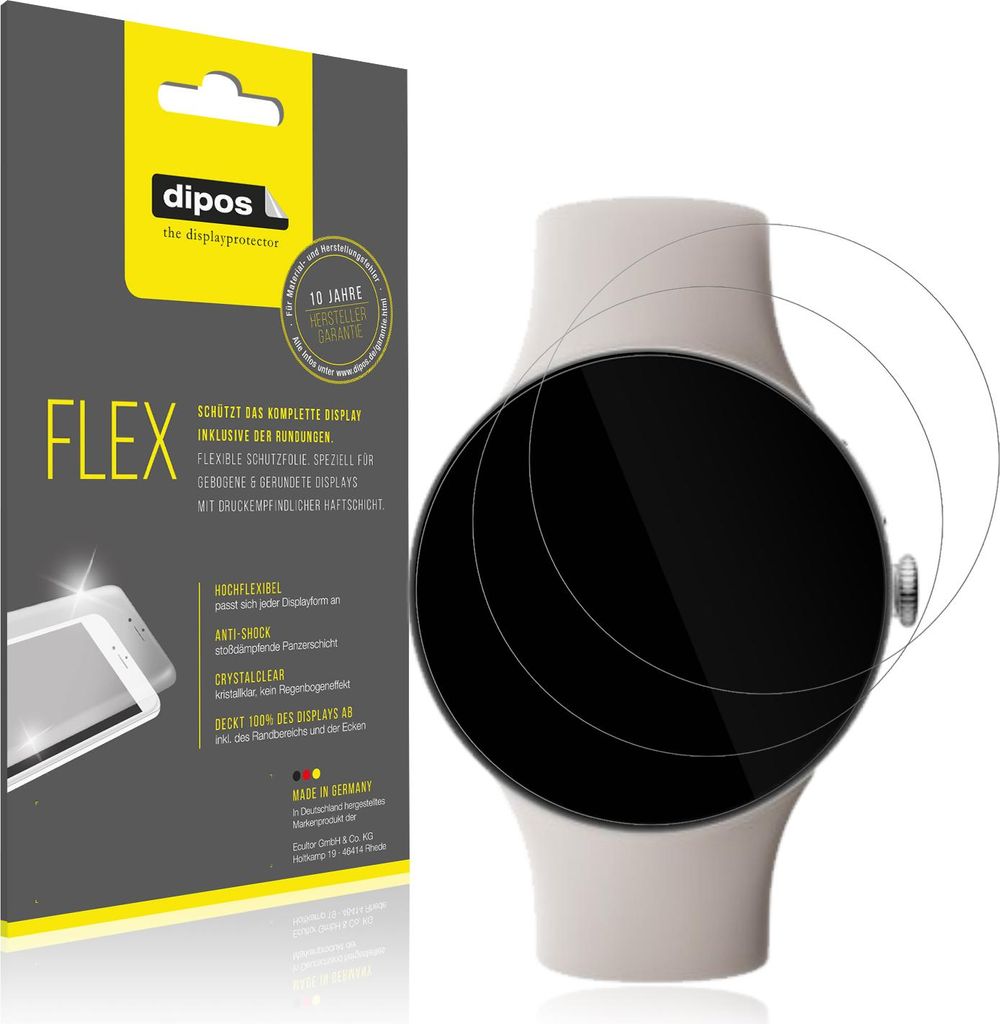 2x Schutzfolie für Google Pixel Watch 4 41mm Folie, 100% Displayabdeckung, dipos Flex