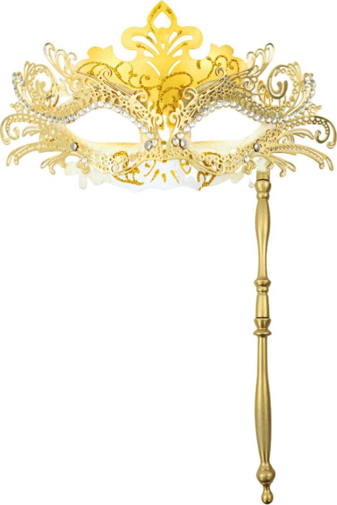 Ausgefallene Partymaske, Metallmaske mit Handstab, venezianische Halbmaske mit Strasssteinen für Damen und Herren, Abschlussball, Karnevalsmaskerade