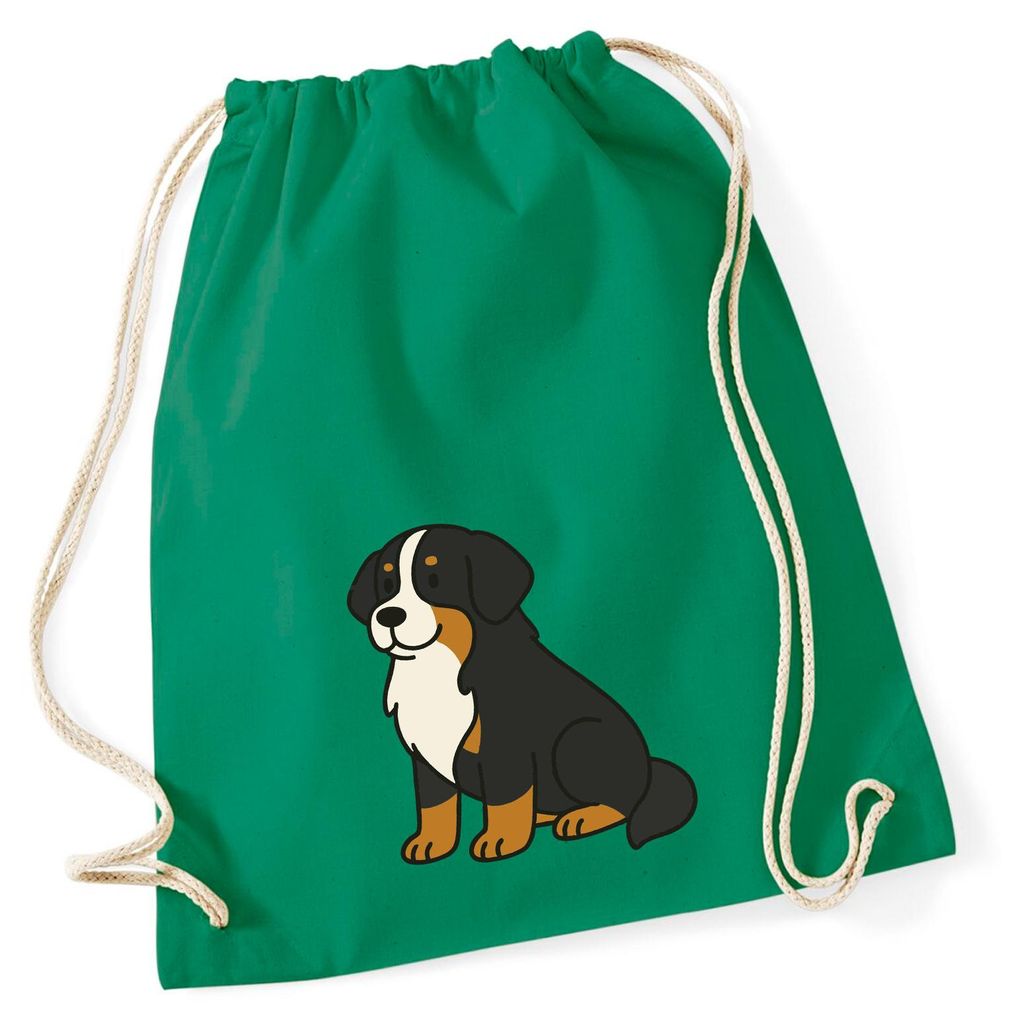 Huuraa Turnbeutel Berner Sennenhund Comic Berner 12 Liter Kelly Green Baumwolle Rucksack Geschenkidee