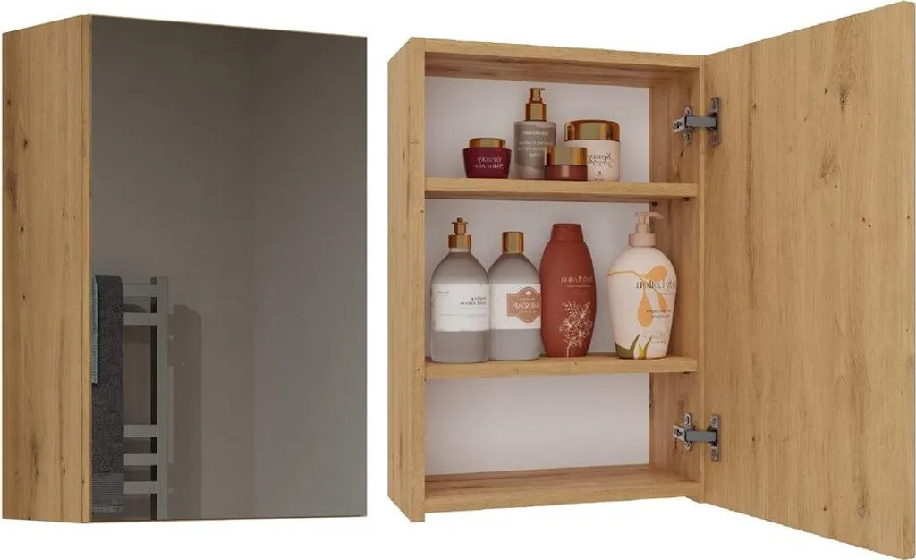 Mobile da bagno sospeso con specchio Pola 1DL – Spazio contenitivo sopra il lavabo | Rovere lavorato artigianalmente